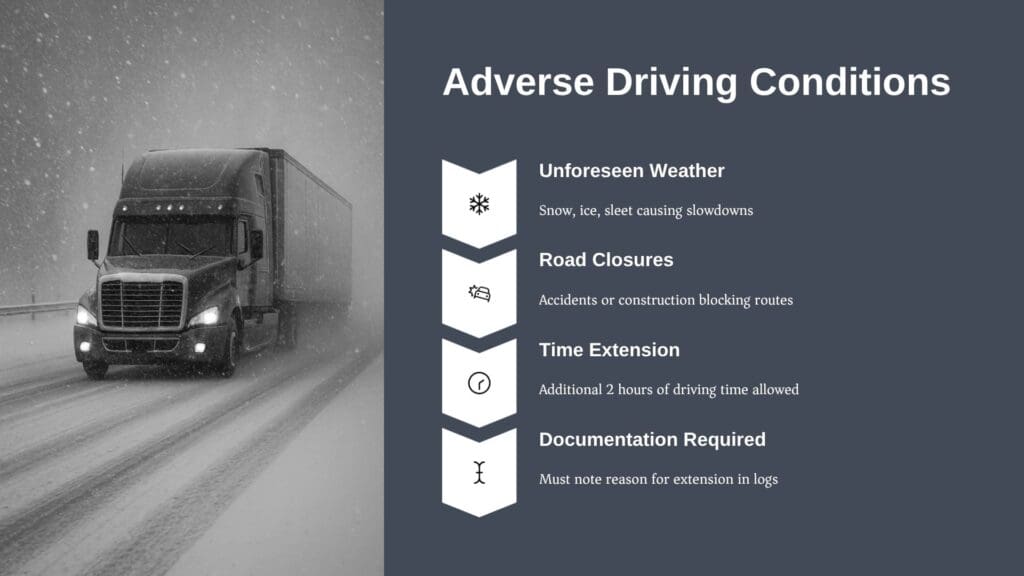 a truck driving down a snowy road