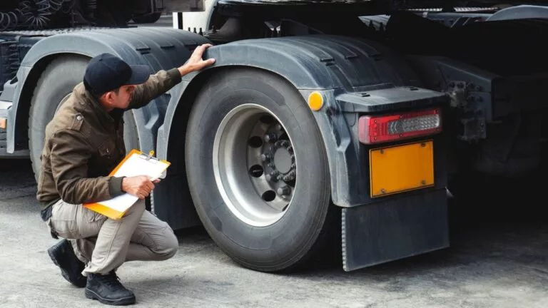 Damaged commercial truck tire after a blowout