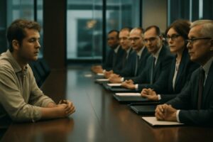 March 28, 2026 | Negotiating Your Own Personal Injury Claim Man facing a formal interview panel.