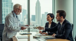 March 25, 2026 | Independent Medical Exams Business meeting with money exchange.