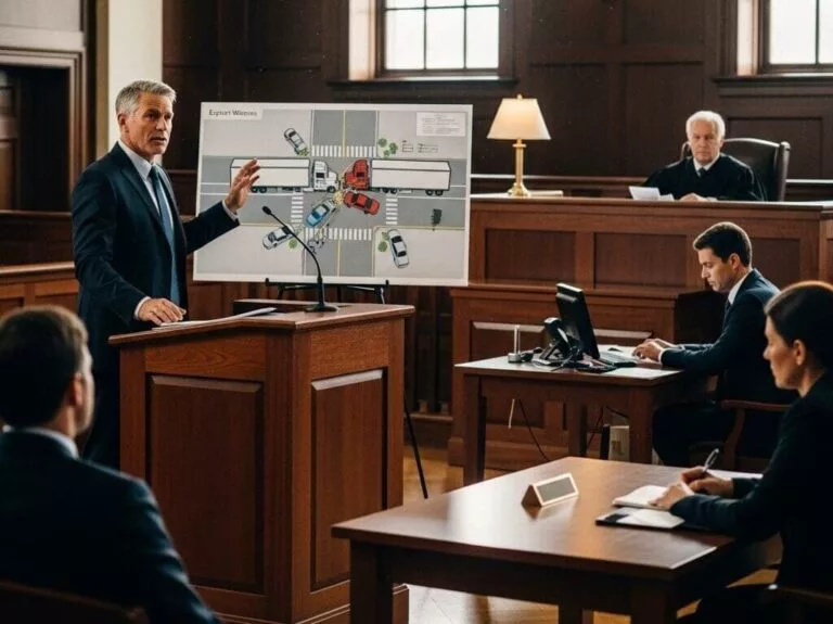 Courtroom presentation with visual evidence.