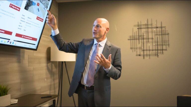 Person presenting in a modern office