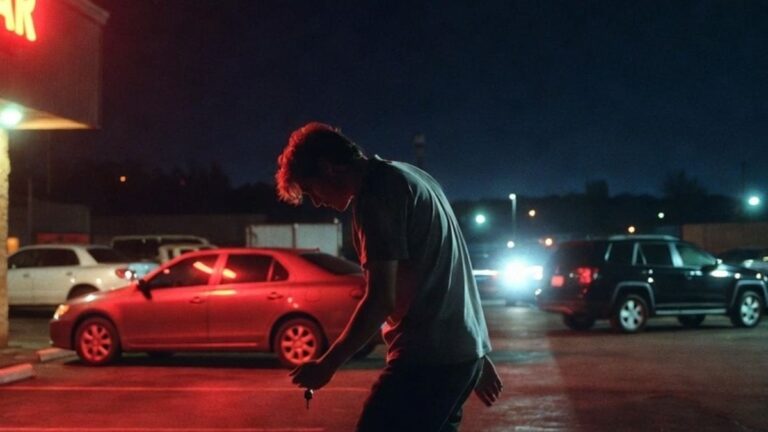 Police lights at the scene of a nighttime drunk driving crash