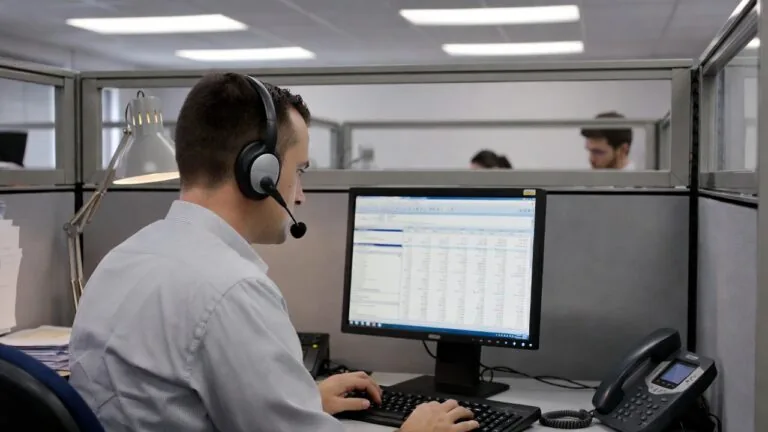 Insurance adjuster reviewing claims at a desk