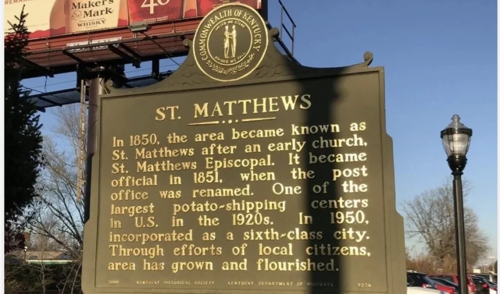 Kentucky historical marker describing St. Matthews