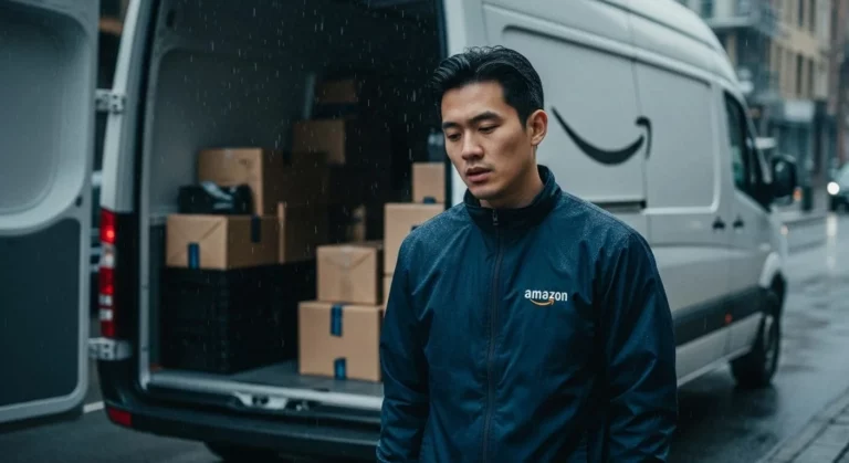 Amazon delivery van with packages.