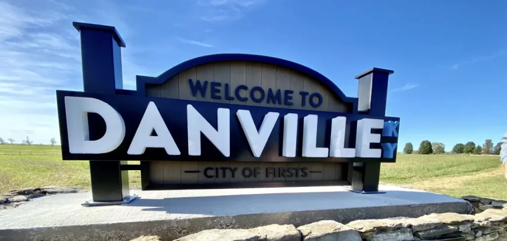Welcome to Danville sign surrounded by flowers