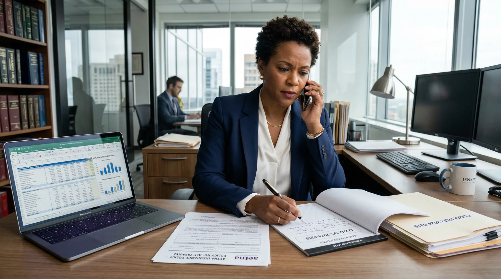 Insurance policy paperwork on a desk during a negotiation