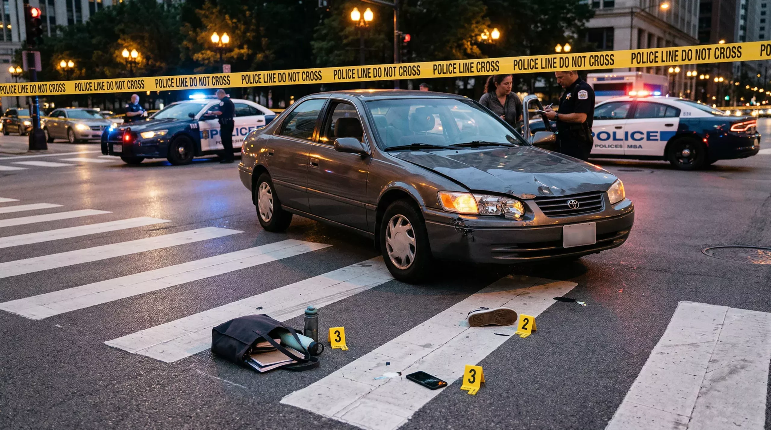 Pedestrian accident scene on louisville city street
