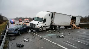 Large commercial truck crash scene on a kentucky highway