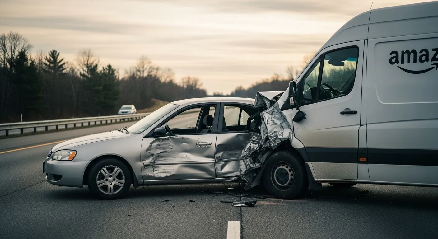 Amazon delivery vehicle accident scene