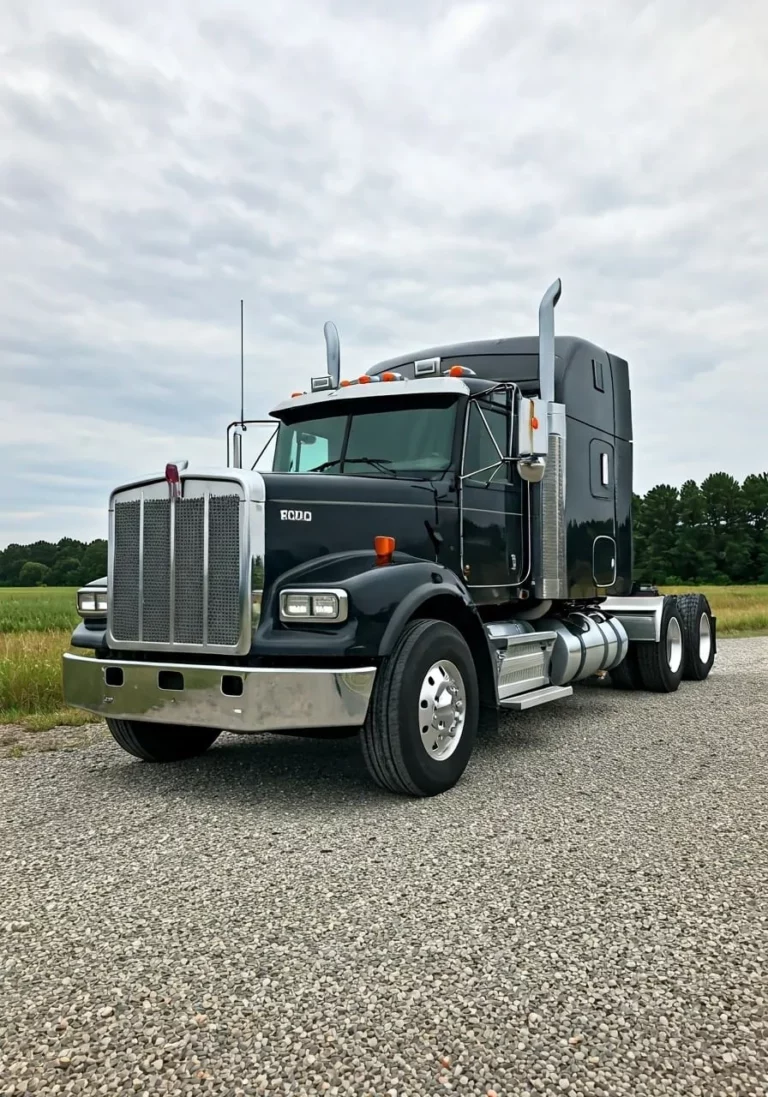 Black semi-truck on gravel road