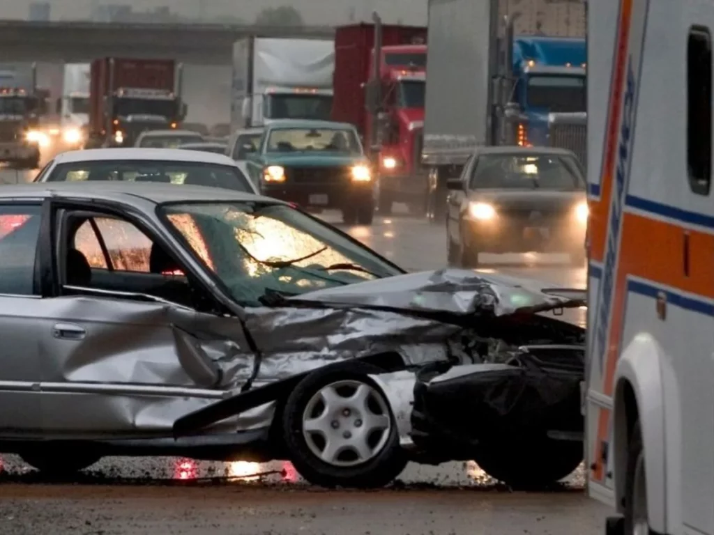 Severe car accident on highway.
