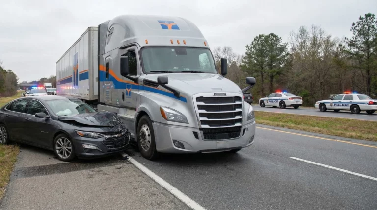 Car and truck accident scene in Kentucky