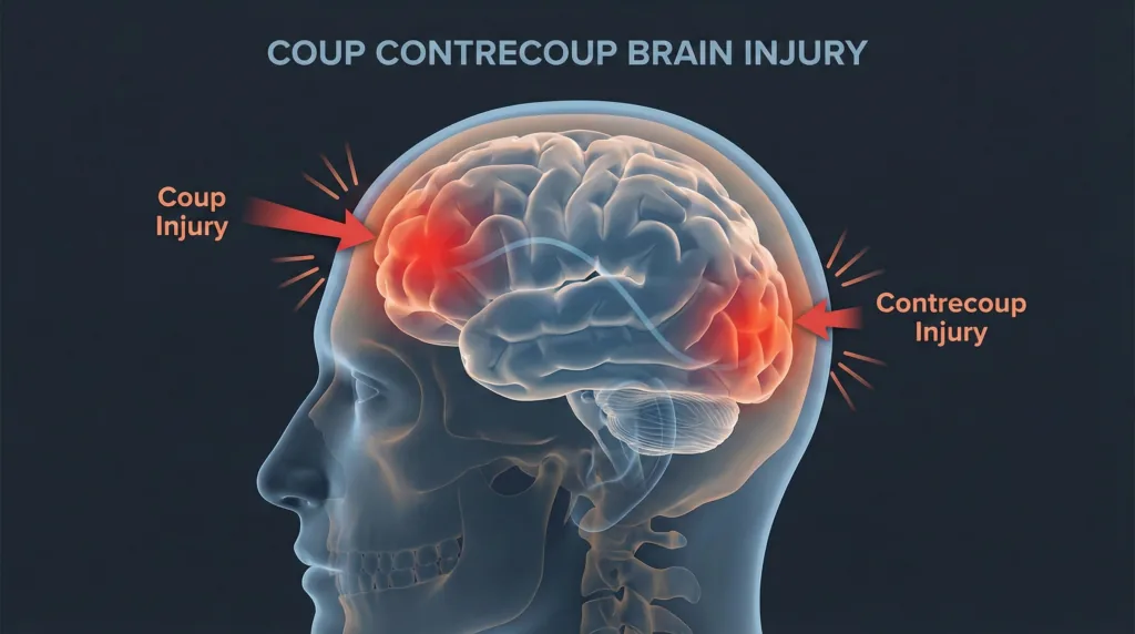 Coup contrecoup brain injuries in car accidents