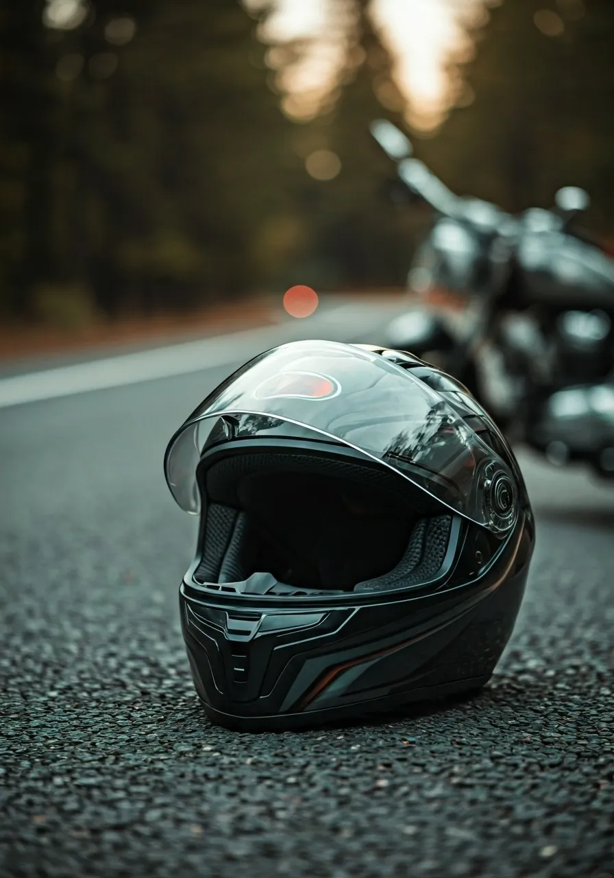 Motorcycle helmet on a dark kentucky road at night