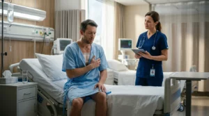 Patient with chest injury in hospital