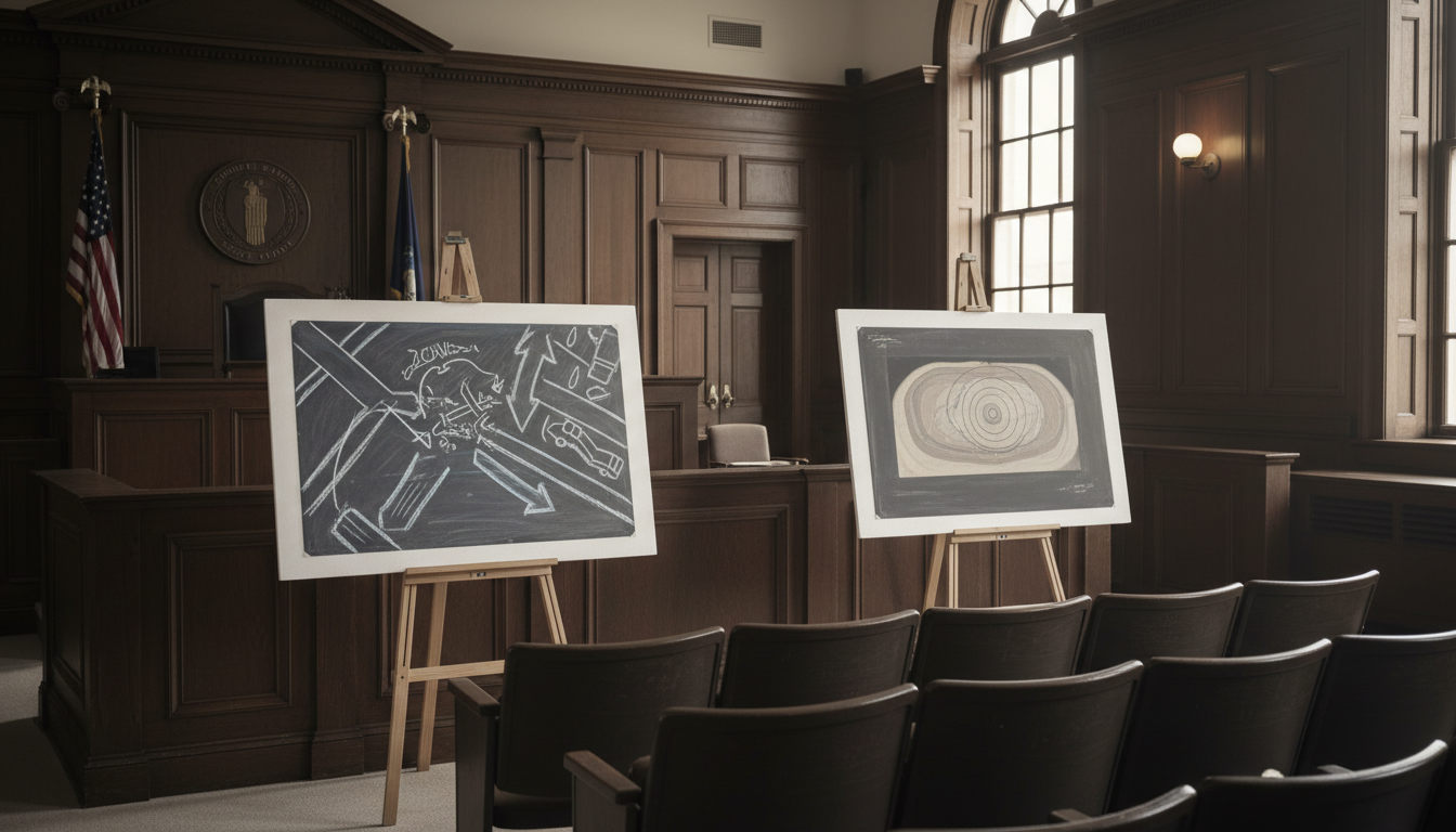 Kentucky courtroom personal injury trial exhibits on easels