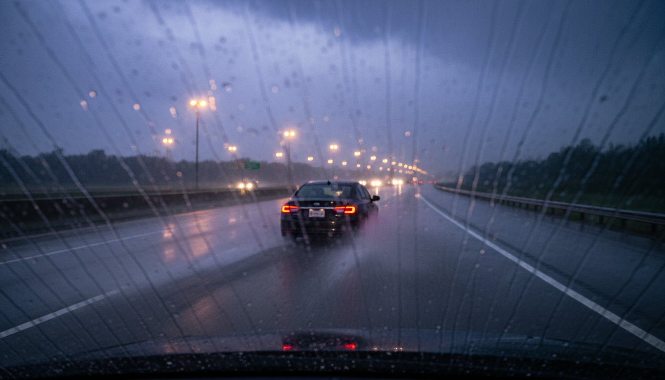 Heavy rain on kentucky interstate hydroplane car accident