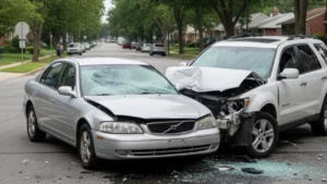 Aftermath of a car accident at the crash scene