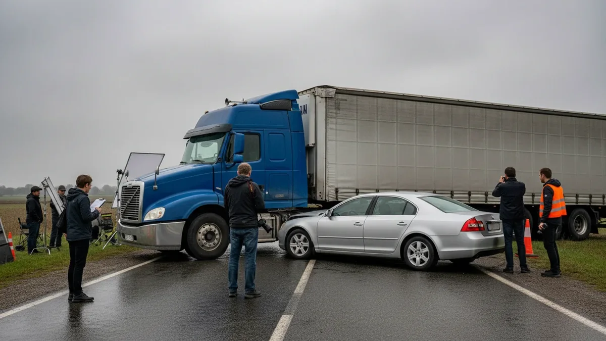 Commercial truck crash investigation with semi truck and passenger vehicle