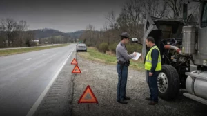 Roadside truck inspection with warning triangles for out of service violations