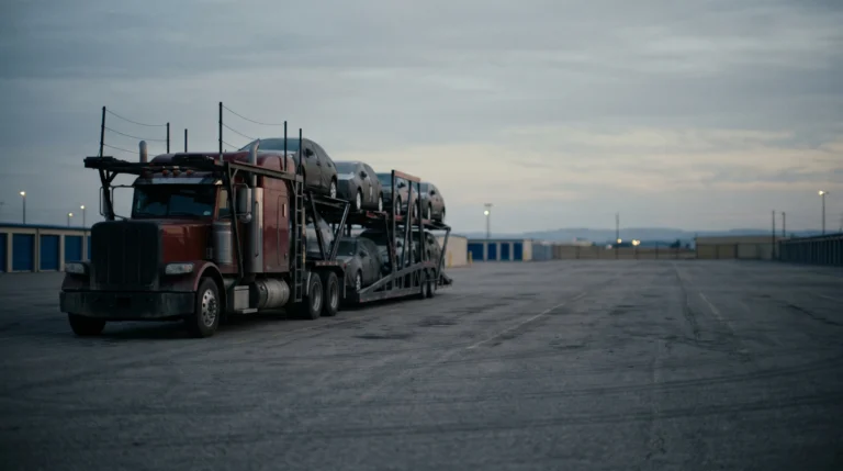 Car hauler transport truck loaded with vehicles