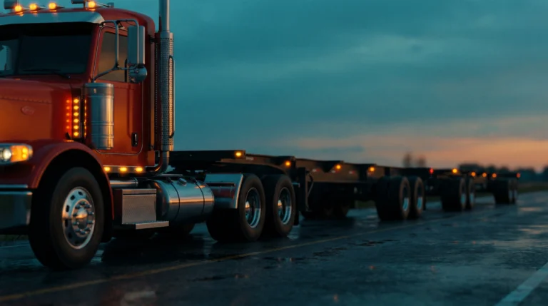 Intermodal chassis truck in a container yard