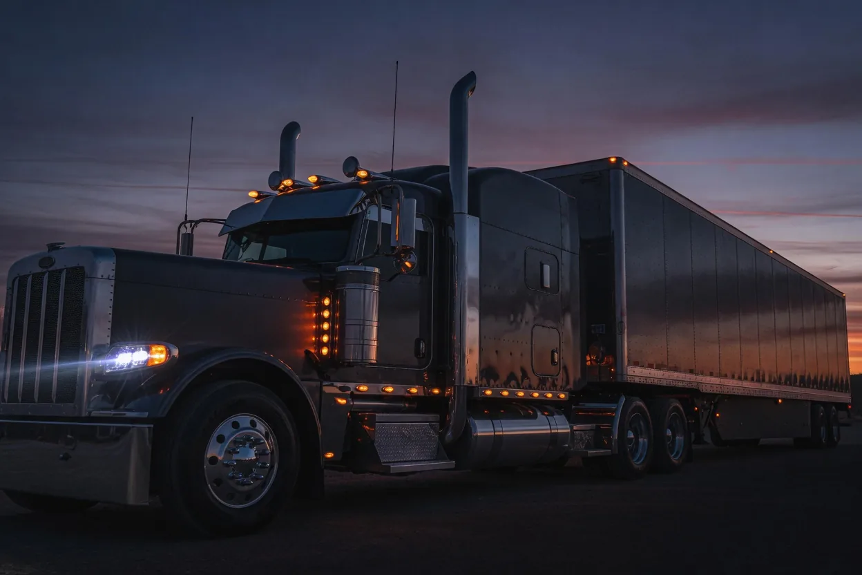 Tractor-trailer on a kentucky highway at twilight