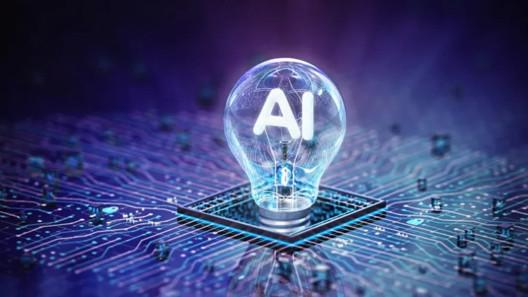 Lightbulb marked ai on a circuit board, representing artificial intelligence in personal injury law