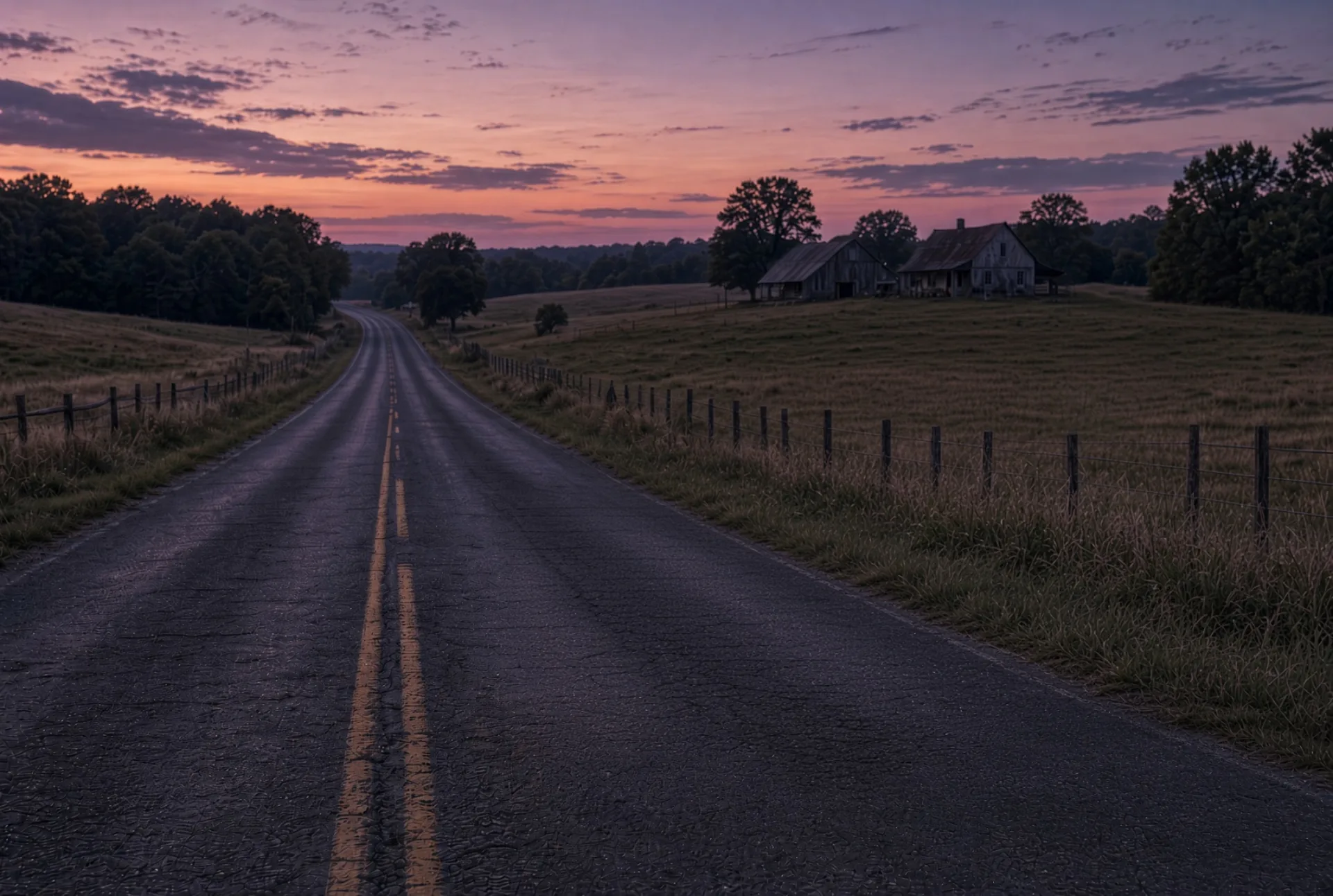 Rural kentucky highway at dusk