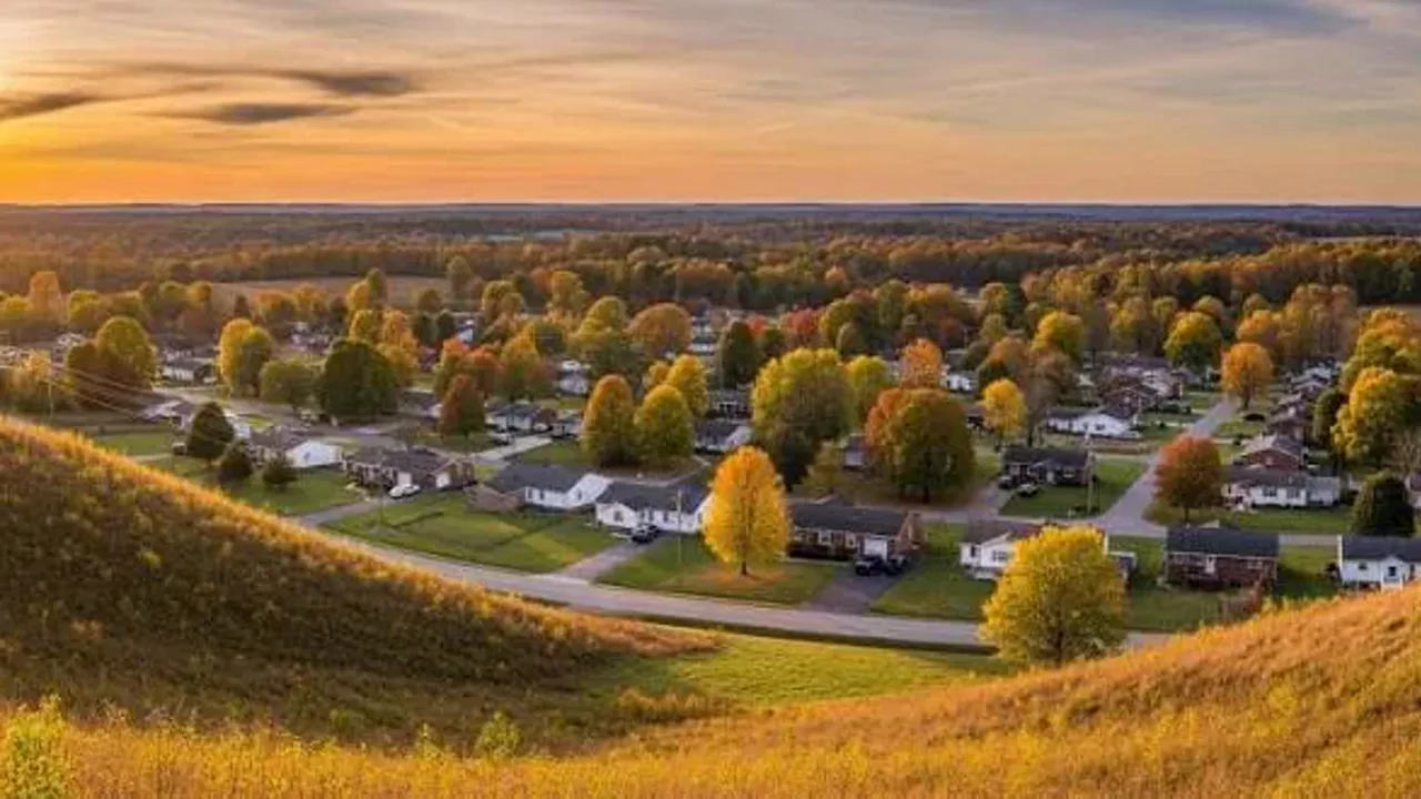 Fairdale Kentucky neighborhood at golden hour with autumn trees
