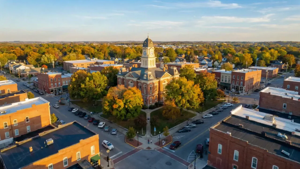 Aerial view of the Scott County Courthouse in downtown Georgetown