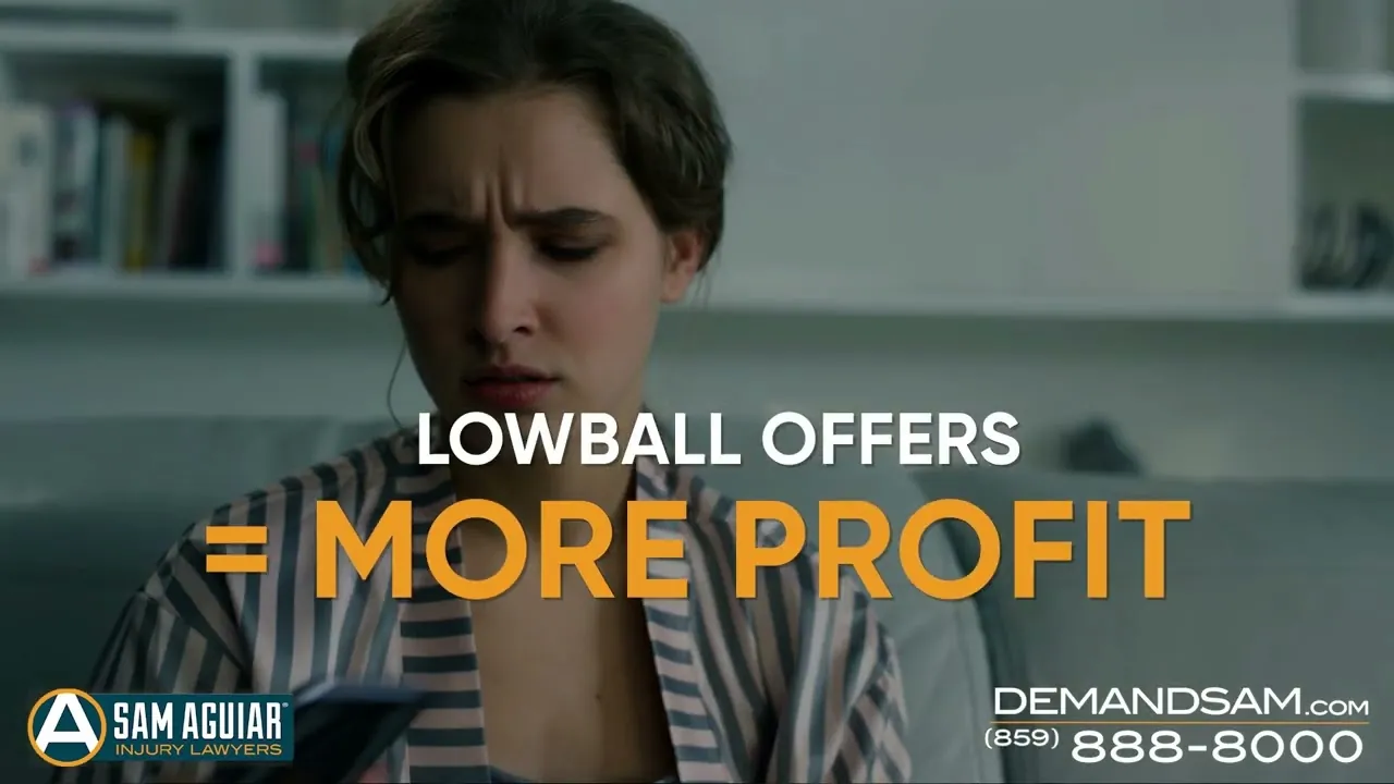 Woman with a distressed expression beside on-screen text reading Lowball offers equal more profit