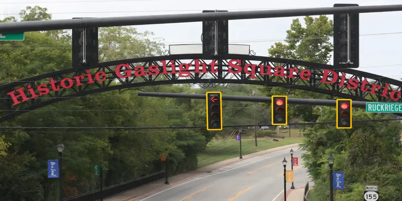 The Historic Gaslight Square District arch over the road in Jeffersontown