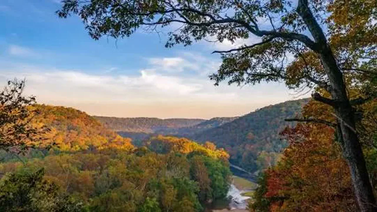 Autumn foliage across the river valley near Leitchfield Kentucky