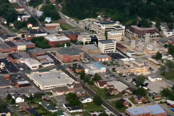 Aerial view of downtown London, Kentucky
