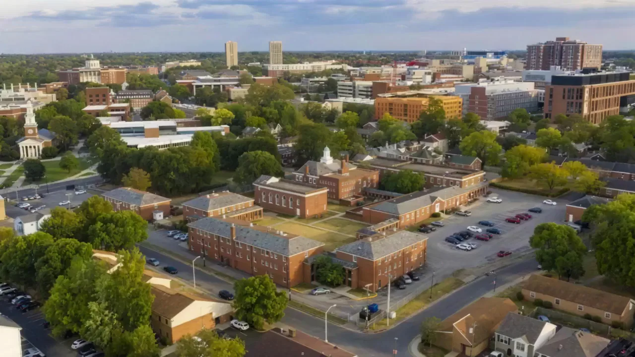 Aerial view of Richmond, Kentucky and the Eastern Kentucky University campus