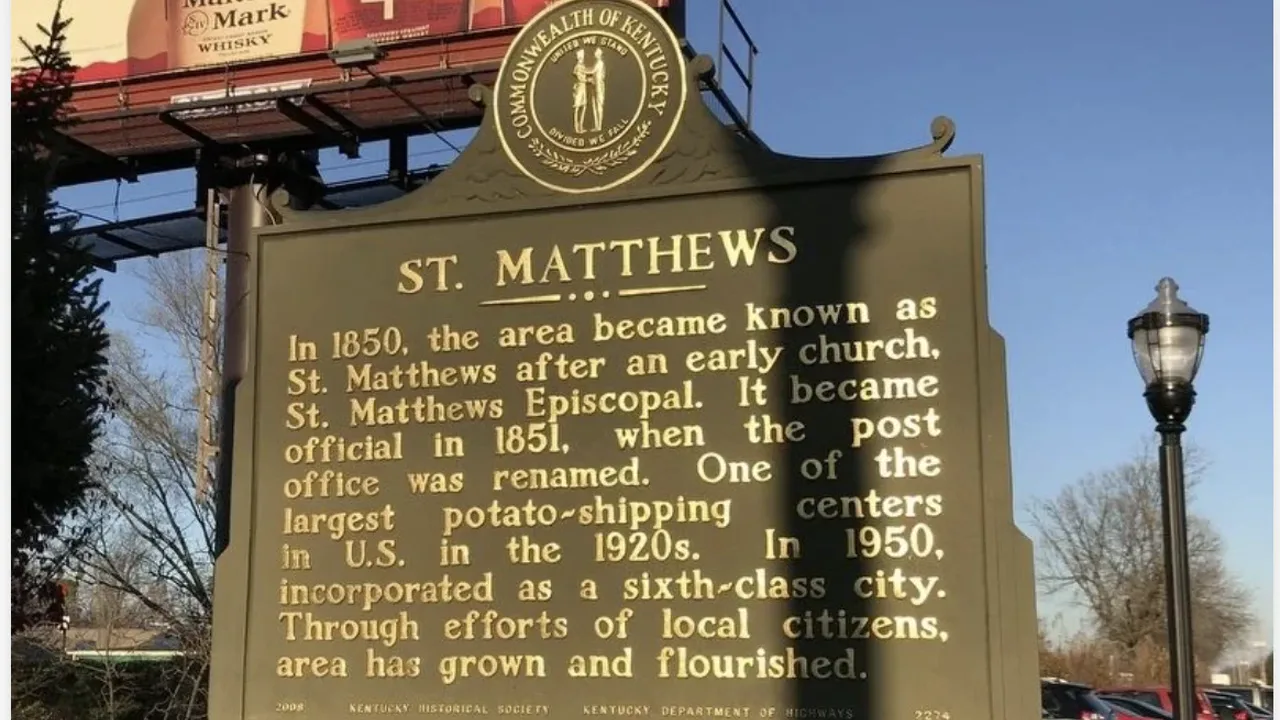 Kentucky historical marker describing St. Matthews