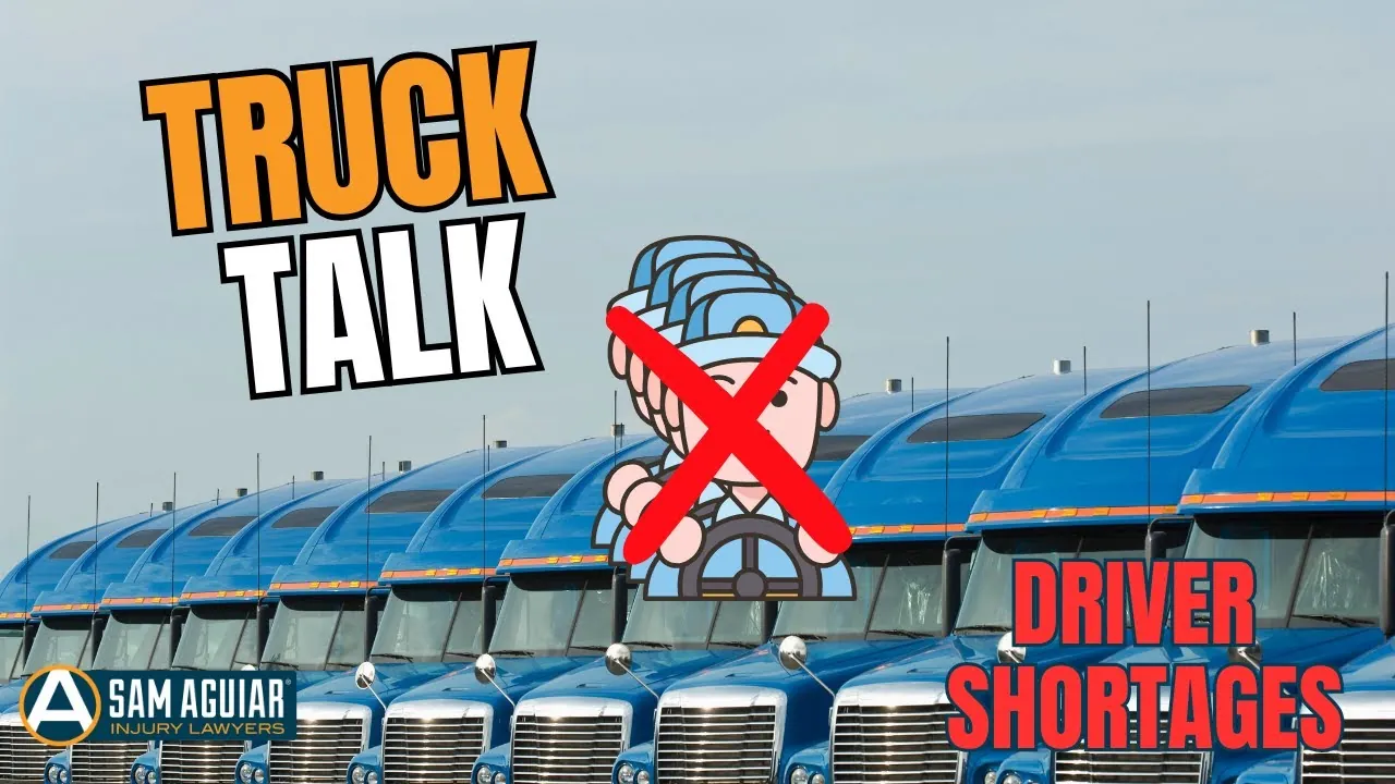 Truck Talk title card reading Driver Shortages over a row of blue semi-trucks with a crossed-out driver icon