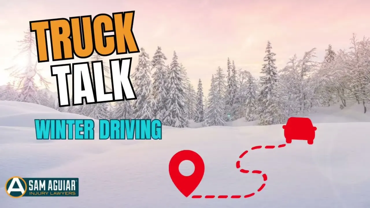Truck Talk title card reading Winter Driving over a snowy scene with a red route marker